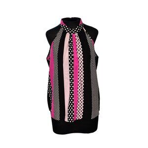 Gomorn Womens Halter Neck Sleeveless Blouse XL Black/Pink/White